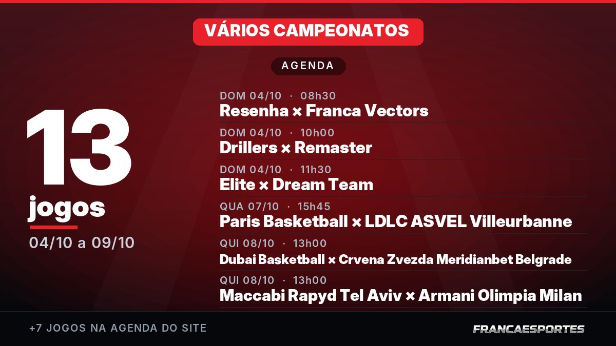 Capa da agenda com 13 jogos
